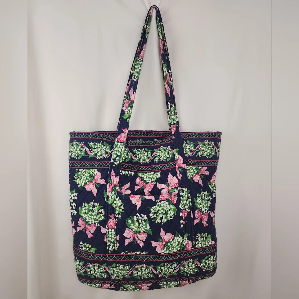 1999 Vintage Retired Vera Bradley Return to Happiness Navy Pink Bows Large Tote - Picture 2 of 16